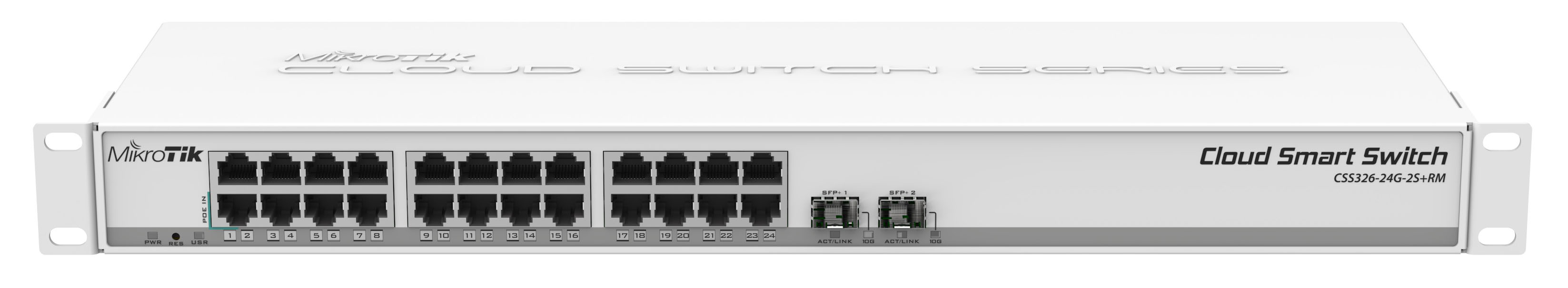 Комутатор керований MikroTik CSS326-24G-2S+RM (98DX3216A1, 24) 10/100/1000, 2) SFP+, SwitchOS)